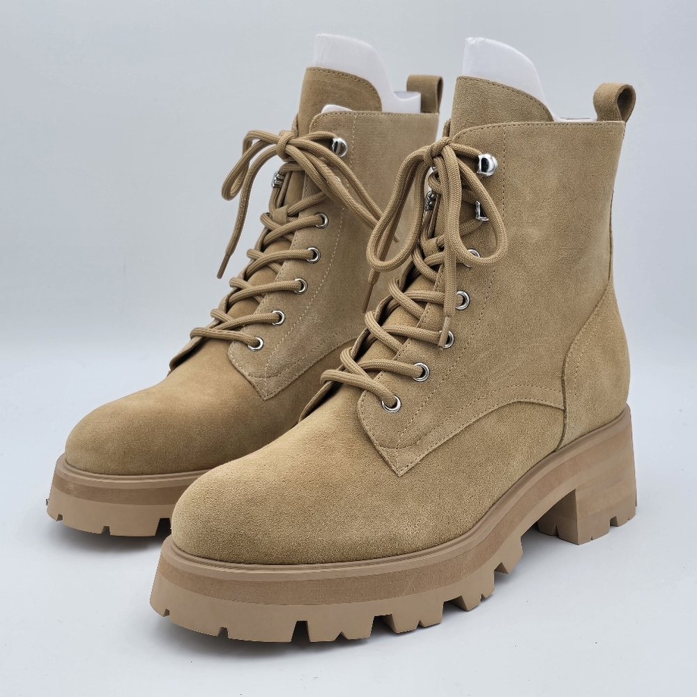 NWOT Marc Fisher LTD Lucien Round-Toe Block-Heel Lace-Up Suede Boots, Tan, Sz 9M - Picture 4 of 13